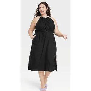 NWT Women's Black Linen Halter Dress Ava & Viv